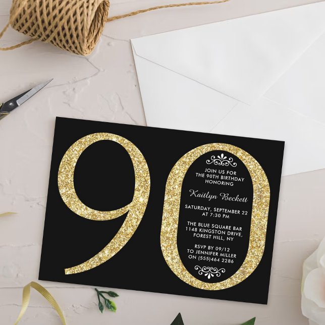 Convite Aniversário do Elegante Dourado Tipografia do 90 (Criador carregado)