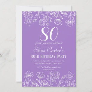 Convite Aniversário do Elegante Floral Elegante 80 Roxo