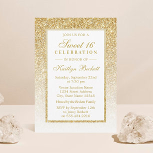 Convite Aniversário do Elegante Glitter Dourado 16