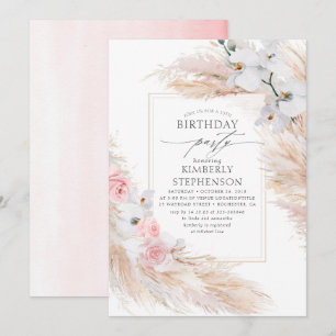 Convite Aniversário do Elegante Pampas Grass e Orquídeas