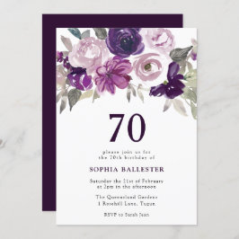 Convite Aniversário do Elegante Purple Watercolor Floral 7