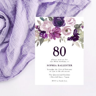Convite Aniversário do Elegante Purple Watercolor Floral 8