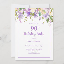 Convite Aniversário do Elegante Purple Watercolor Floral 9