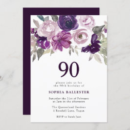 Convite Aniversário do Elegante Purple Watercolor Floral 9