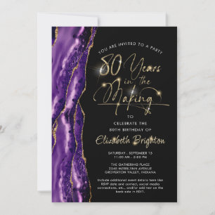 Convite Aniversário do Elegante Roxo Agate Dourado