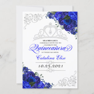 Convite Aniversário do Elegante Royal Blue Silver Quincea