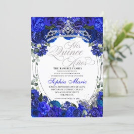 Convite Aniversário do Elegante Royal Blue Silver Quincean
