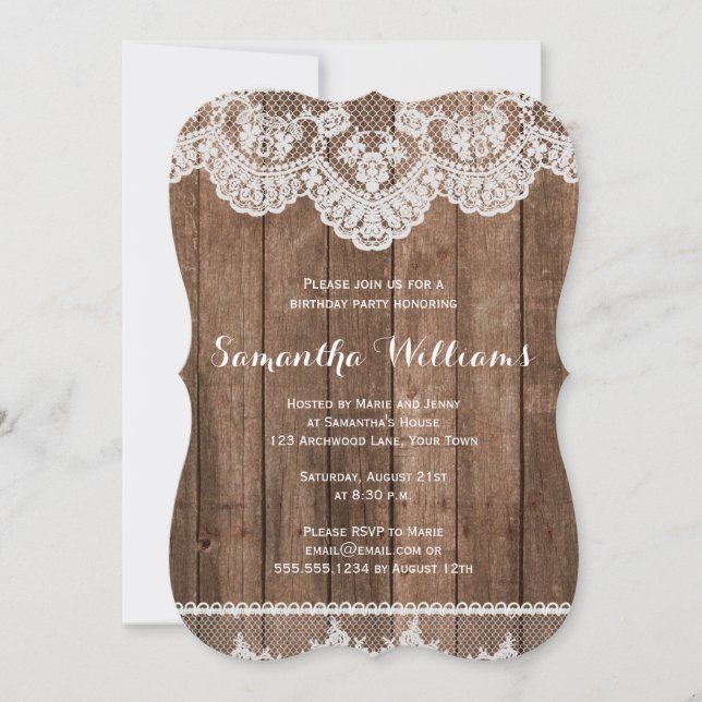 Convite Aniversário do Elegante Russo Country Wood & Lace (Frente)