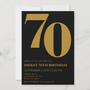 Convite Aniversário do Elegante Ssetenta Preto e Dourado 7