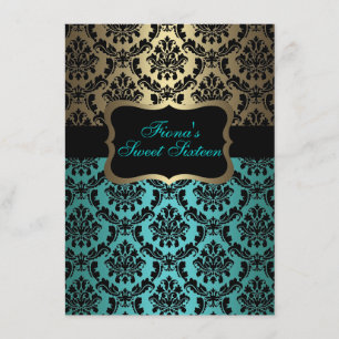 Convite Aniversário do Elegante Teal e Dourado