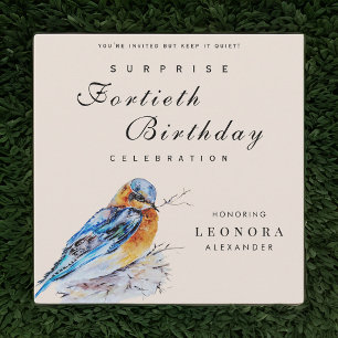 Convite Aniversário do Elegante Watercolor Bluebird Surpri