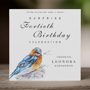 Convite Aniversário do Elegante Watercolor Bluebird Surpri