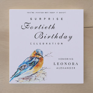 Convite Aniversário do Elegante Watercolor Bluebird Surpri