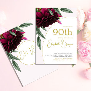 Convite Aniversário do Elegente Branco Dourado Floral de 9