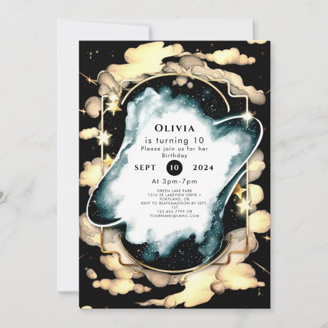 Convite Aniversário do Espaço Cósmico em Aquarela (Frente)
