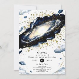 Convite Aniversário do Espaço Galáctico com Aquarelas