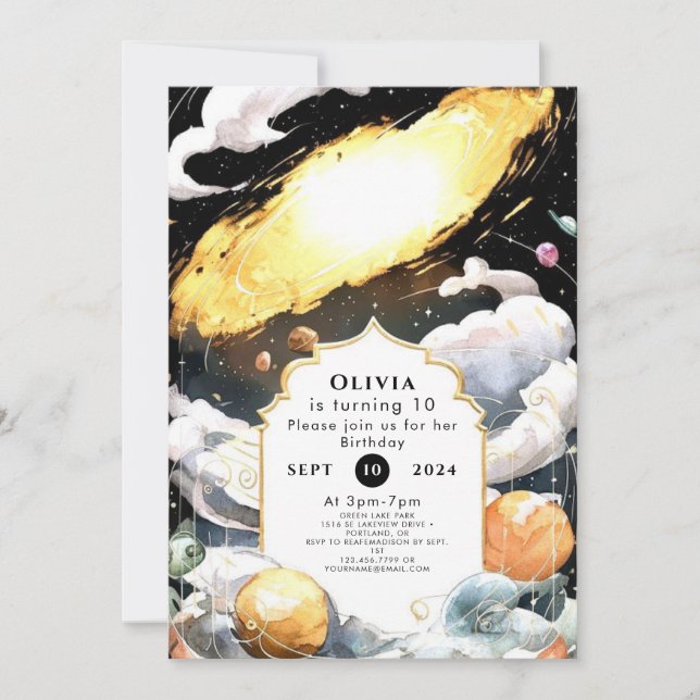 Convite Aniversário do Espaço Personalizado das Estrelas d (Frente)