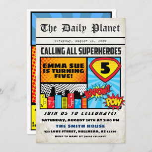 Convite Aniversário do estilo de banda desenhada do super-