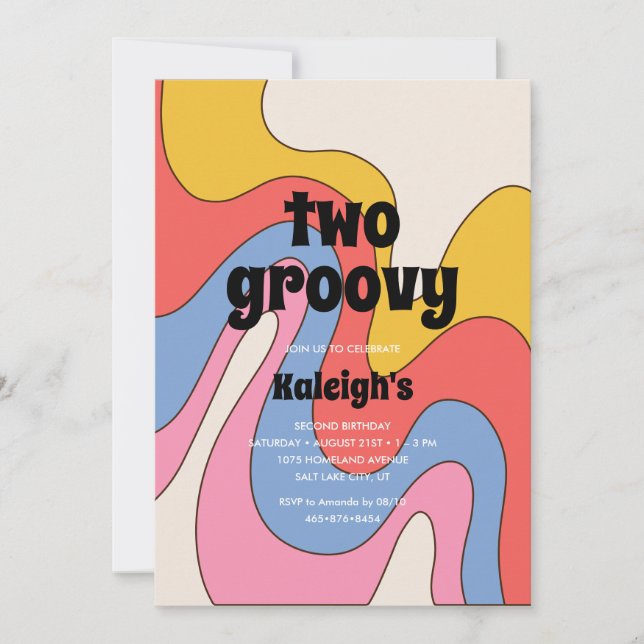 Convite Aniversário do estilo Ultra-Retro 2 Groovy 70 (Frente)