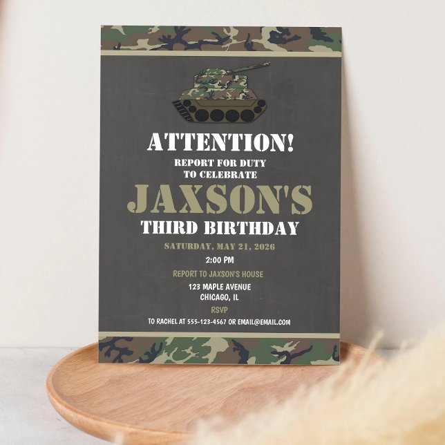 Convite Aniversário do Exército Camuflado (Criador carregado)