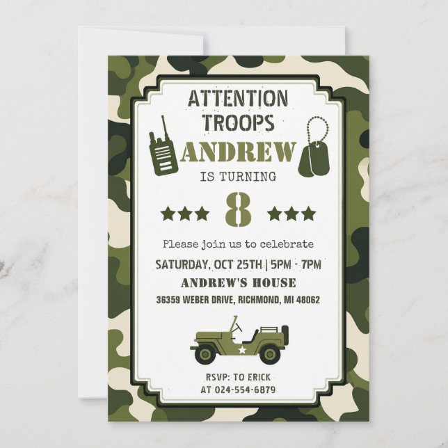 Convite Aniversário do Exército com Camuflagem Pessoal (Frente)