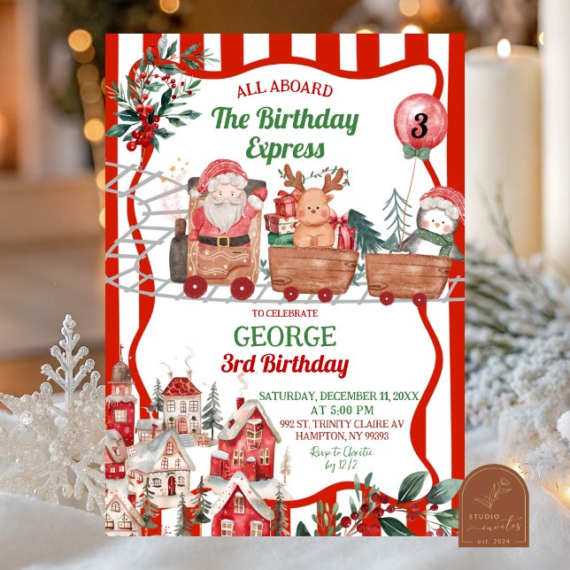 Convite Aniversário do Expresso de Natal Divertido e Retrô (Criador carregado)