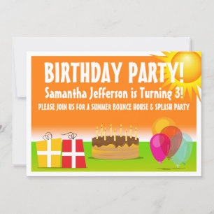Convite Aniversário do Exterior de Verão Laranja e Verde