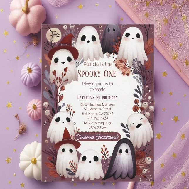 Convite Aniversário do Fantasma Ghouls Amigo de Uma Tripul (Spooky One Boo Crew Friendly Ghost Ghouls Birthday Invitation)