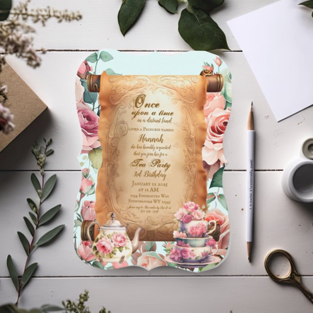 Convite Aniversário do Festa de Chá Princesa Turquoise Enc (Criador carregado)