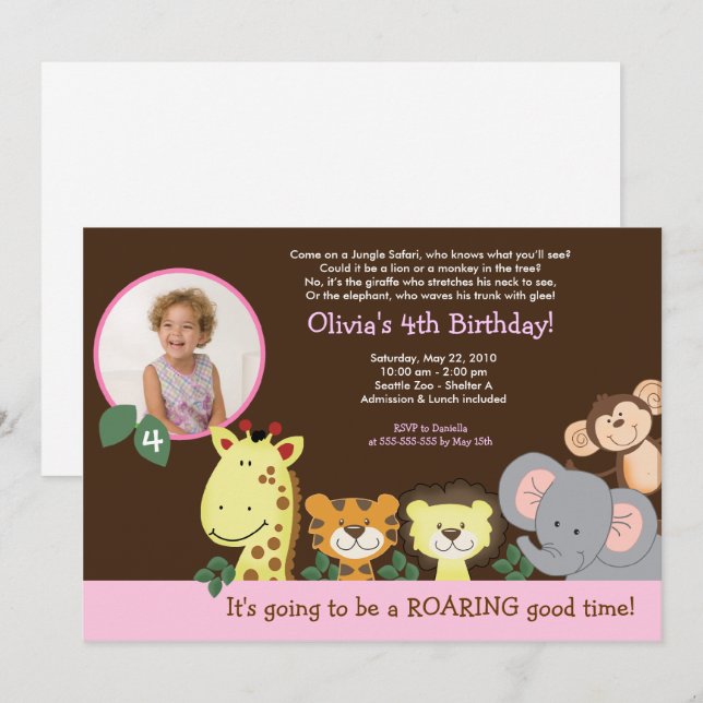 Convite Aniversário do Festa de Zoo da Selva (Frente/Verso)