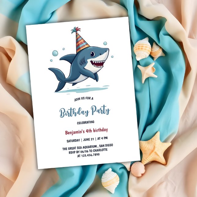 Convite Aniversário do Ficheiro de Tubarão-Corte do Aquári (Aquarium Kids Party Cute Shark Birthday Invitation)