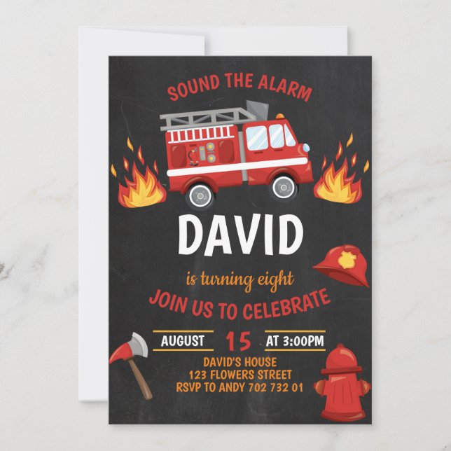 Convite Aniversário do Fireboat Boy Chalkboard (Frente)