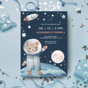 Convite Aniversário do Foguete Espacial do Astronauta Urso