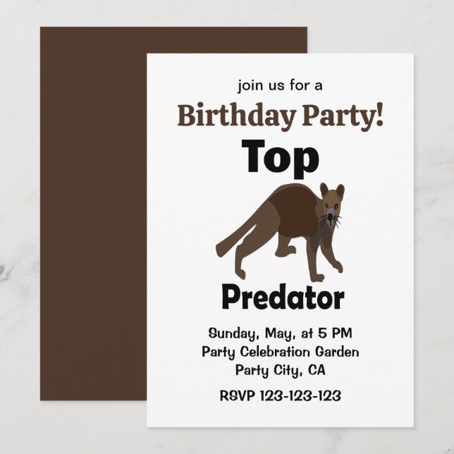 Convite Aniversário do Fossa Carnívoro Predador Topo de Ma (Frente/Verso)
