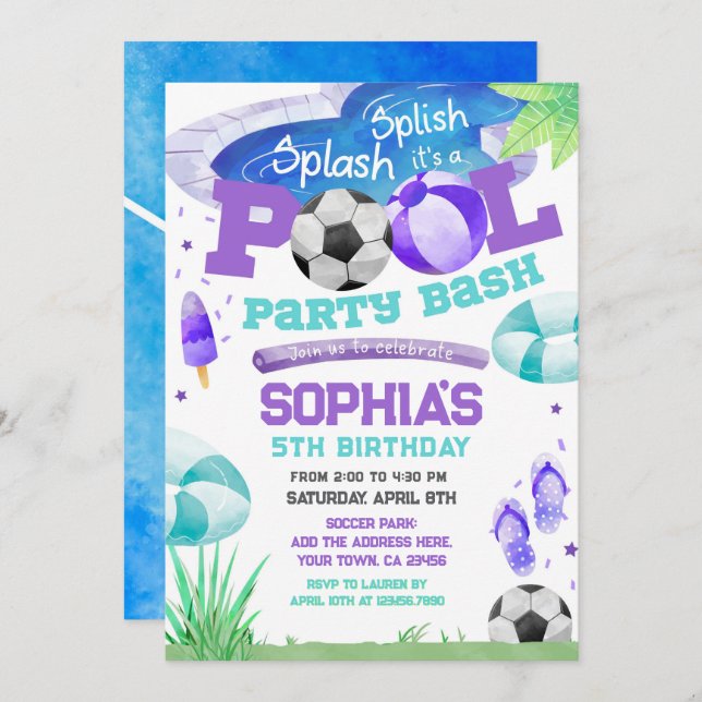 Convite Aniversário do Futebol do Partido da piscina (Frente/Verso)