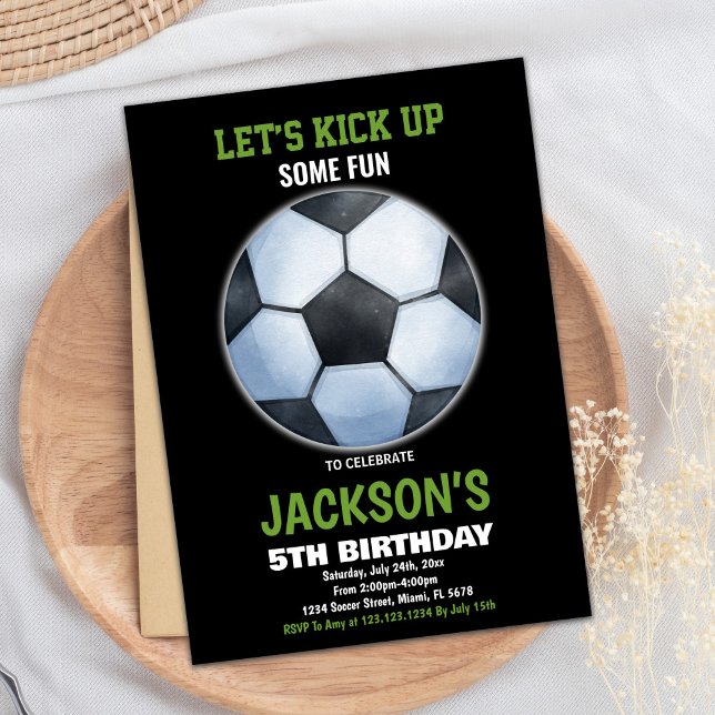 Convite Aniversário do Futebol Negro Verde (Green Black Soccer Floor Soccer Birthday Invitation)