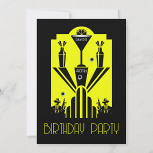 Convite Aniversário do Gangster de Arte Deco dos Vinte Ano