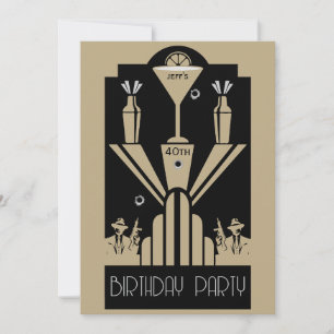 Convite Aniversário do Gangster de Arte Deco dos Vinte Ano