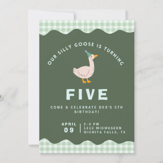 Convite Aniversário do Ganso Bobo de Xadrez Verde