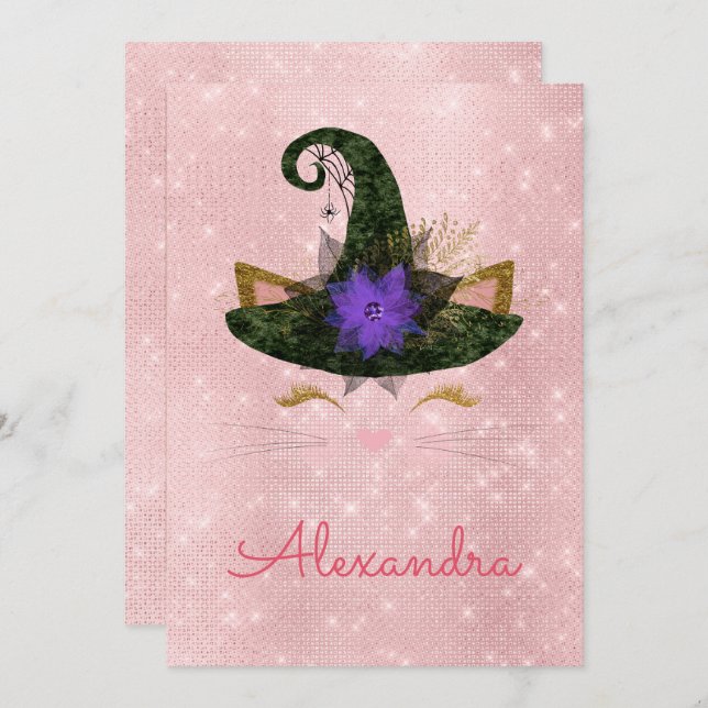 Convite Aniversário do Gatinho Sparkle de outubro do Monog (Frente/Verso)