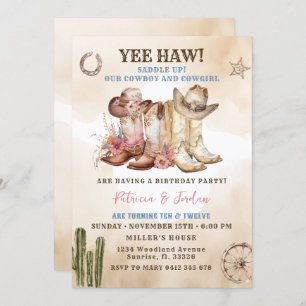 Convite Aniversário do Gêmeo Irmão Cowboy Ocidental