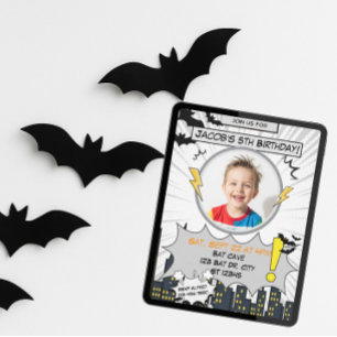 Convite Aniversário do gibi do Batman Preto e Cinza