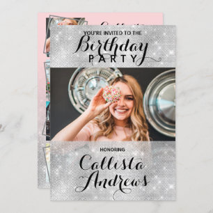 Convite Aniversário do Glamorous Silver Glitter Sequins Fo