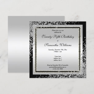 Convite Aniversário do Glitzy Silver Confetti 25