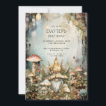 Convite Aniversário do Gnome Kid da Floresta Encantada<br><div class="desc">Um convite de aniversário de uma menina ou festa de aniversário de garotinha, magia encantada, com um encantamento florestal na floresta com gnomo mágico, flores, cogumelos e árvores. Disponível no impressão, como um download digital para enviar em seu telefone ou em ambos.</div>