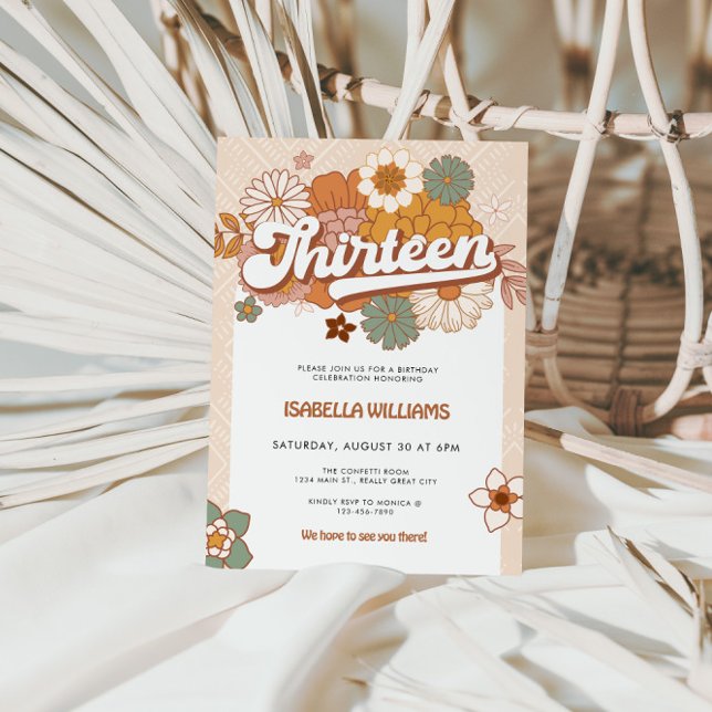 Convite Aniversário do Groovy Retro 13 (Groovy Retro 13th Birthday Party Invite)