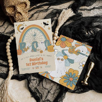 Aniversário do Groovy Retro Halloween Ghost Boy