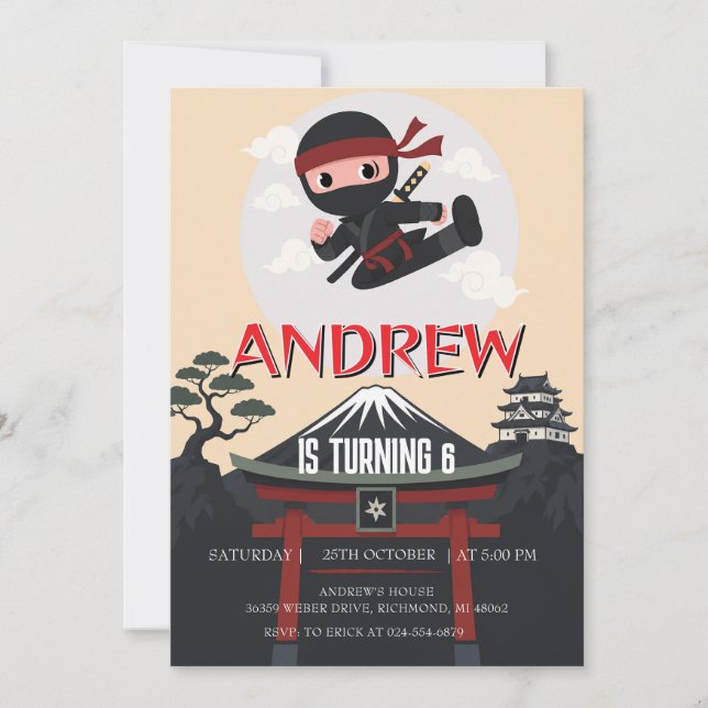 Convite Aniversário do Guerreiro Ninja Personalizado  (Frente)
