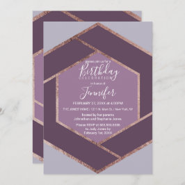 Convite Aniversário do Hexágono Dourado do Rosa Roxo Viole