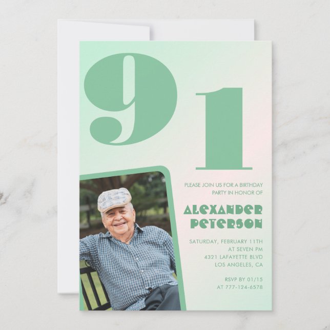 Convite Aniversário do Homem Gradiente Verde 91rua Foto Re (Frente)